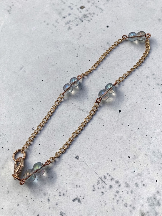 Handmade Jewelry - Handmade Gold Chain Anklet with Iridescent Glass Beads – Dainty Summer Jewelry